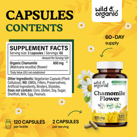 Bouteille de 120 capsules de camomille Wild & Organic