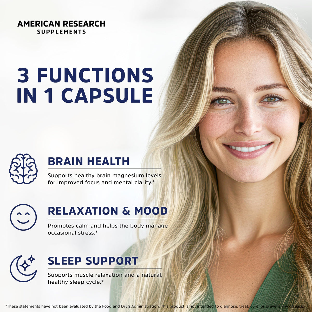 Bouteille de 120 capsules de Magnésium L-Thréonate American Research Supplements
