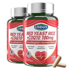 Bouteille de 120 capsules de Riz Rouge LIVEGIS 2000mg CoQ10 100mg