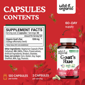 Bouteille de 120 capsules de rue de chèvre, avec étiquette visible