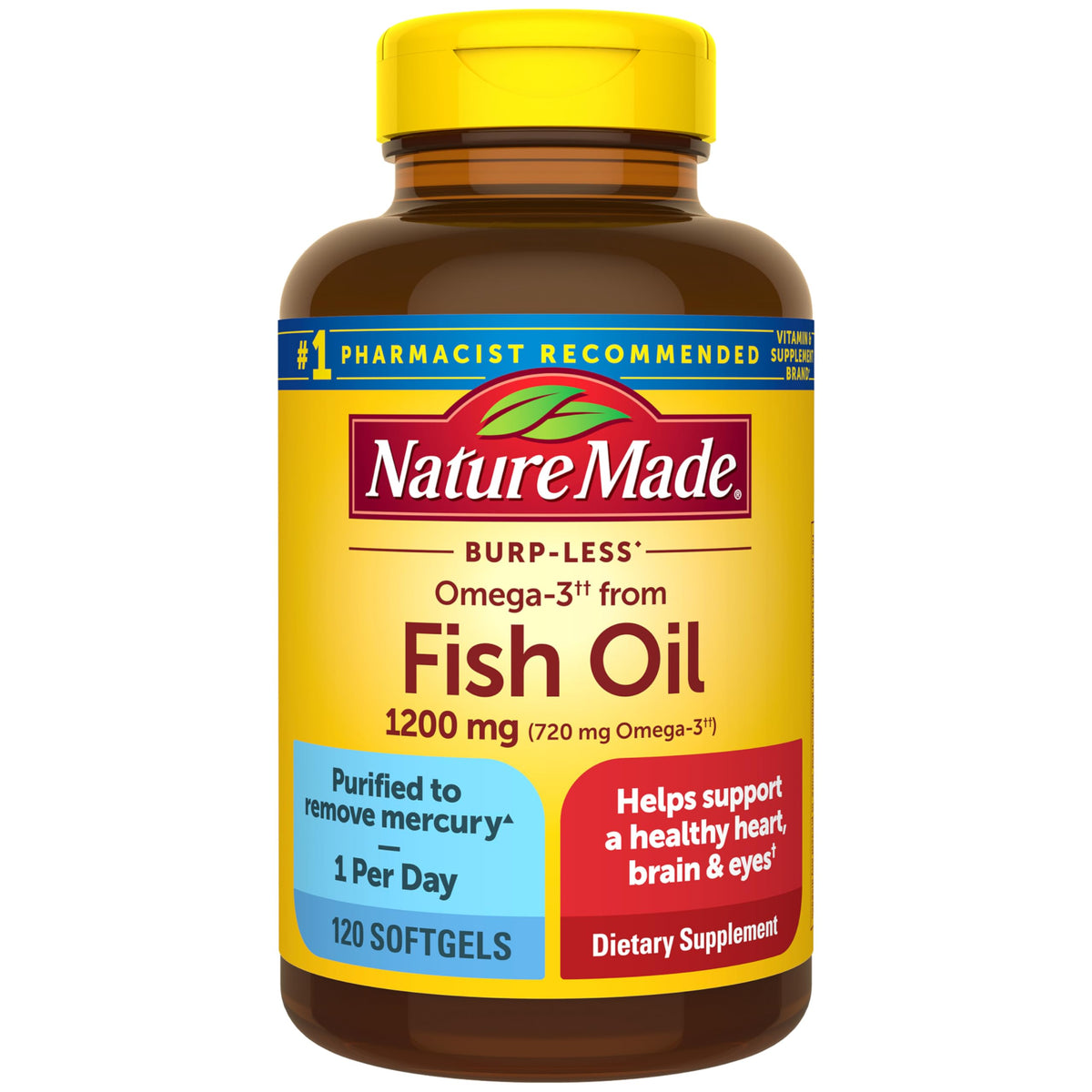 Bouteille de 120 gélules d'huile de poisson Omega 3 Nature Made
