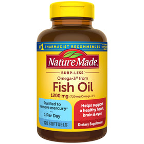 Bouteille de 120 gélules d'huile de poisson Omega 3 Nature Made