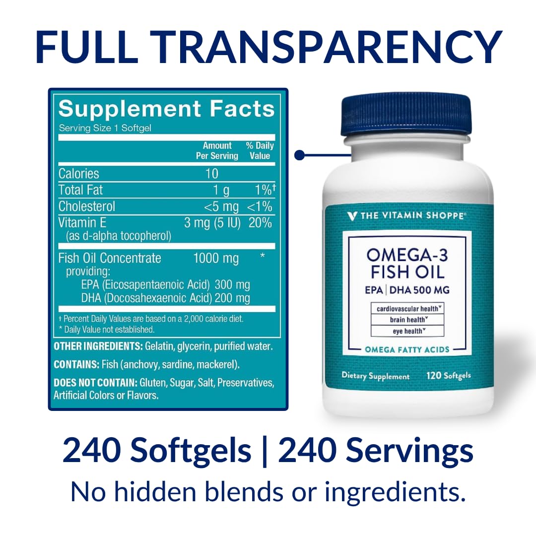 Bouteille de 120 gélules Omega 3 Huile de Poisson The Vitamin Shoppe