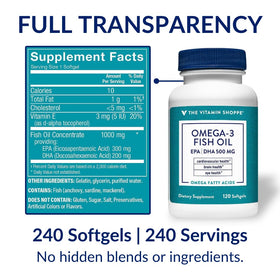 Bouteille de 120 gélules Omega 3 Huile de Poisson The Vitamin Shoppe