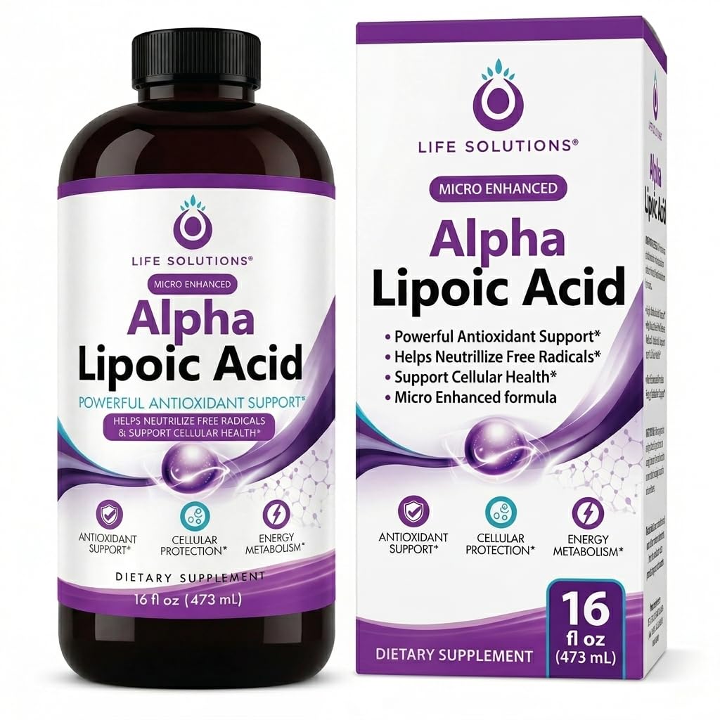 Bouteille de 16 oz d'acide alpha-lipoïque liquide Life Solutions vue de face