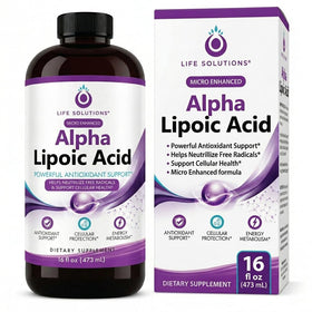 Bouteille de 16 oz d'acide alpha-lipoïque liquide Life Solutions vue de face
