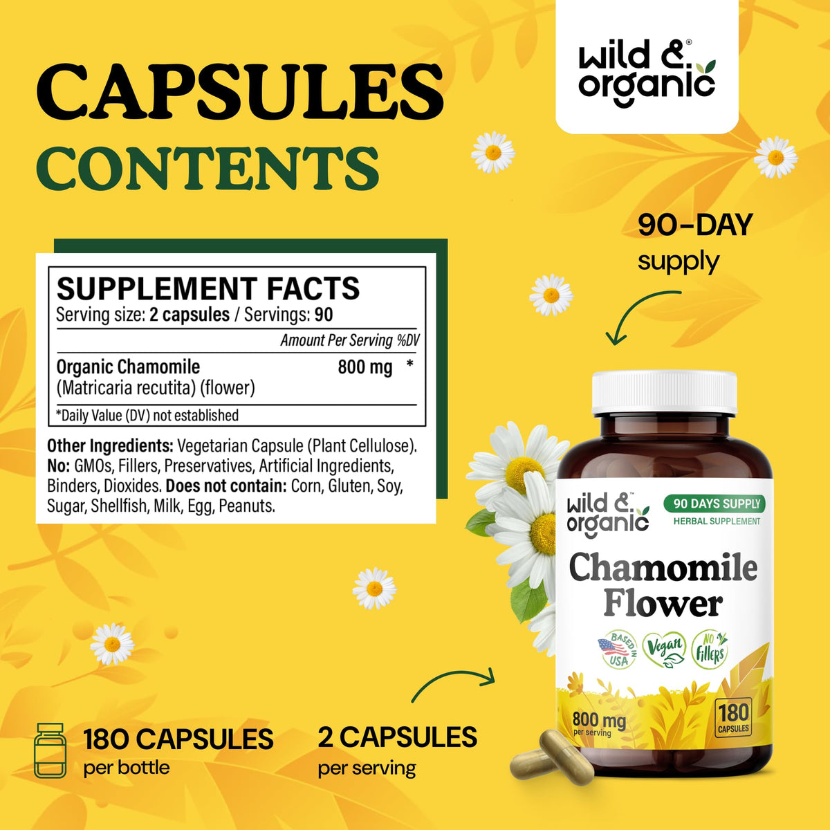 Bouteille de 180 capsules de camomille Wild & Organic