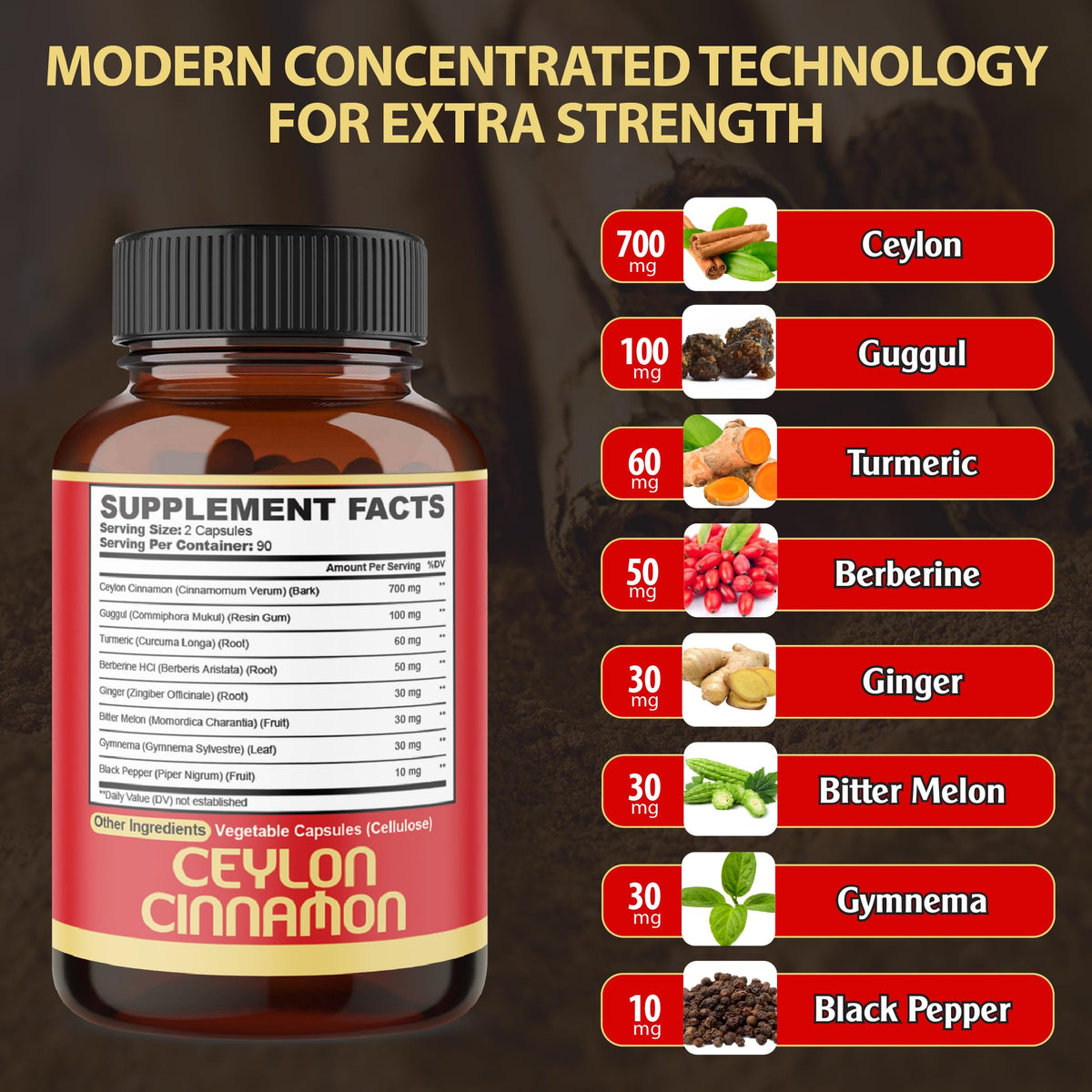 Bouteille de 180 capsules de cannelle de Ceylan et berbérine