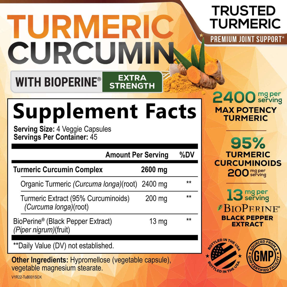 Bouteille de 180 capsules de curcuma Nature's Nutrition
