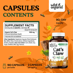 Bouteille de 180 capsules de Griffe du Chat Wild & Organic