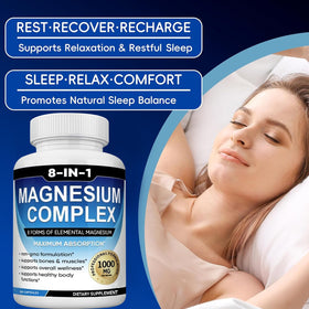 Bouteille de 180 capsules de magnésium 1000mg 8-en-1 de caicieter