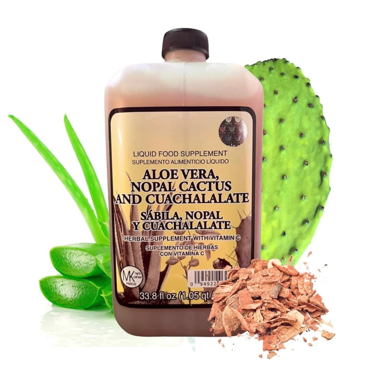 Bouteille de 1L de complément alimentaire Aloe Vera, Nopal et Cuachalalate
