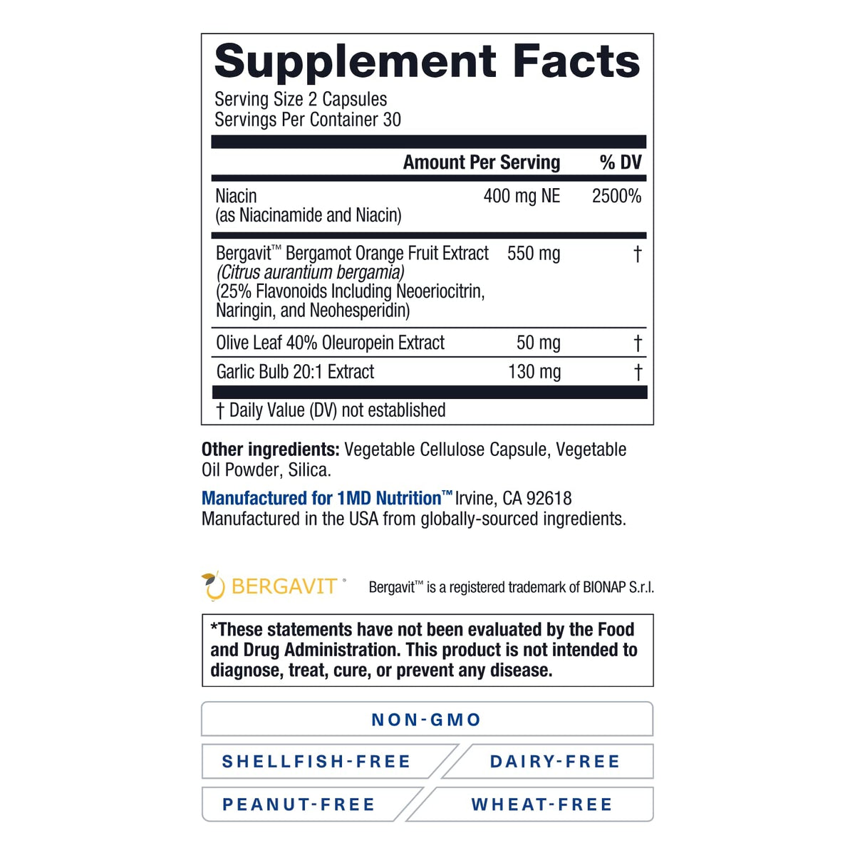 Bouteille de 1MD Nutrition CholestMD avec des ingrédients naturels