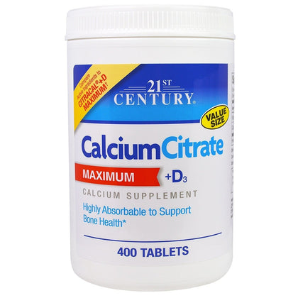 Bouteille de 21st Century Calcium Citrate + D3 400 comprimés vue de face