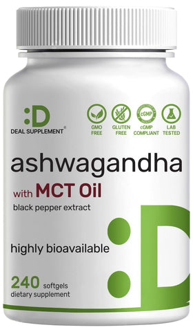 Bouteille de 240 gélules d'extrait d'ashwagandha DEAL SUPPLEMENT