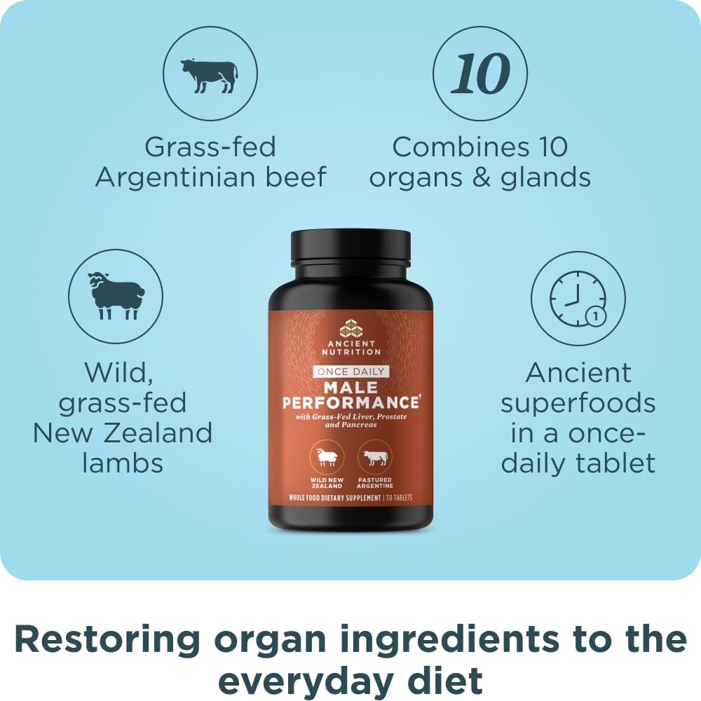 Bouteille de 30 comprimés Ancient Nutrition sur fond blanc