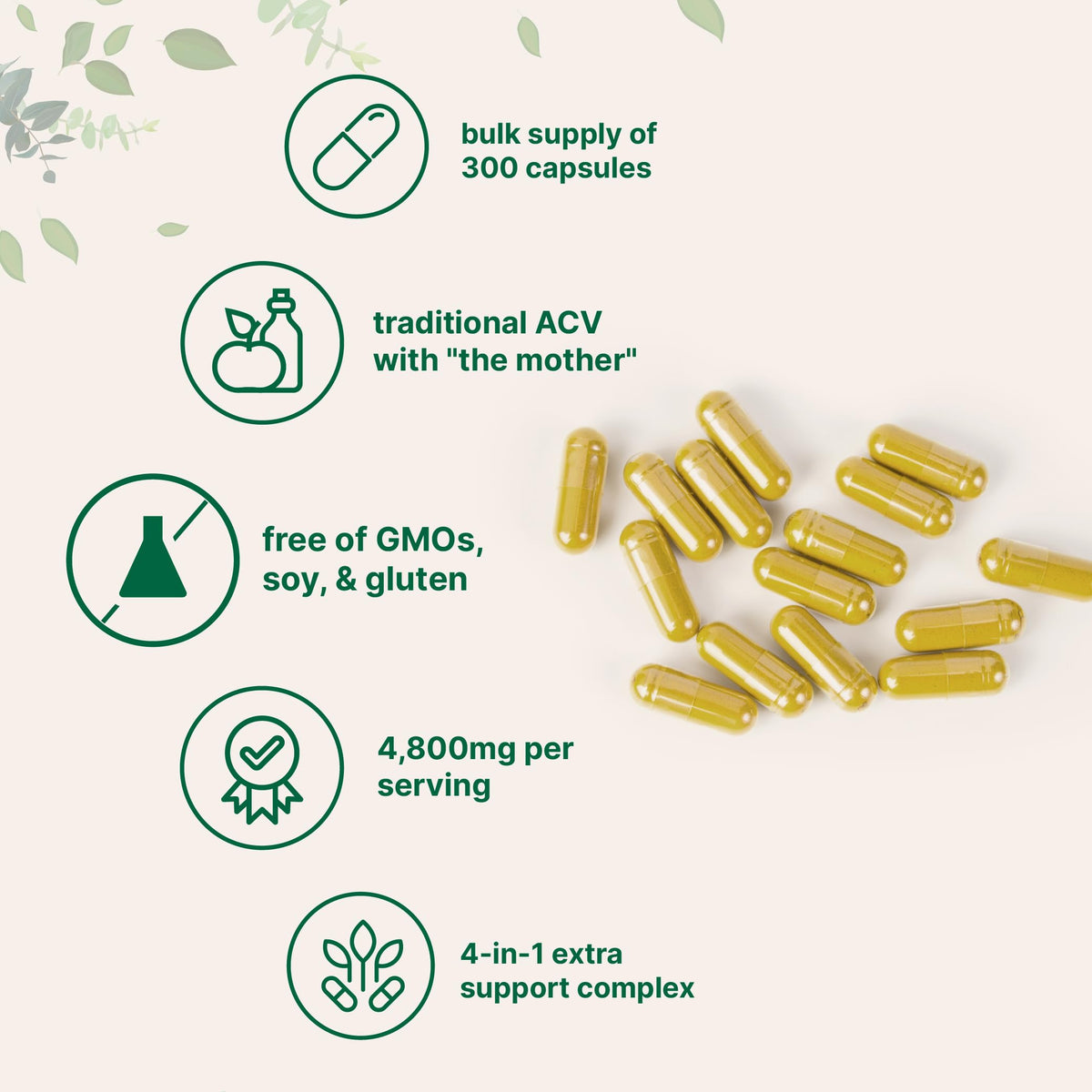 Bouteille de 300 capsules de vinaigre de pomme Micro Ingredients avec étiquette