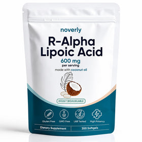Bouteille de 300 softgels R-Alpha Lipoïque 600mg noverly vue de face