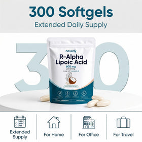Bouteille de 300 softgels R-Alpha Lipoïque noverly ouverte