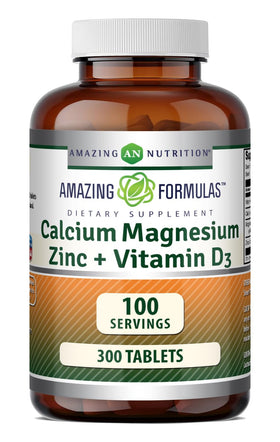 Bouteille de 300 tablettes de Calcium Magnésium Zinc D3 Amazing Nutrition vue de face