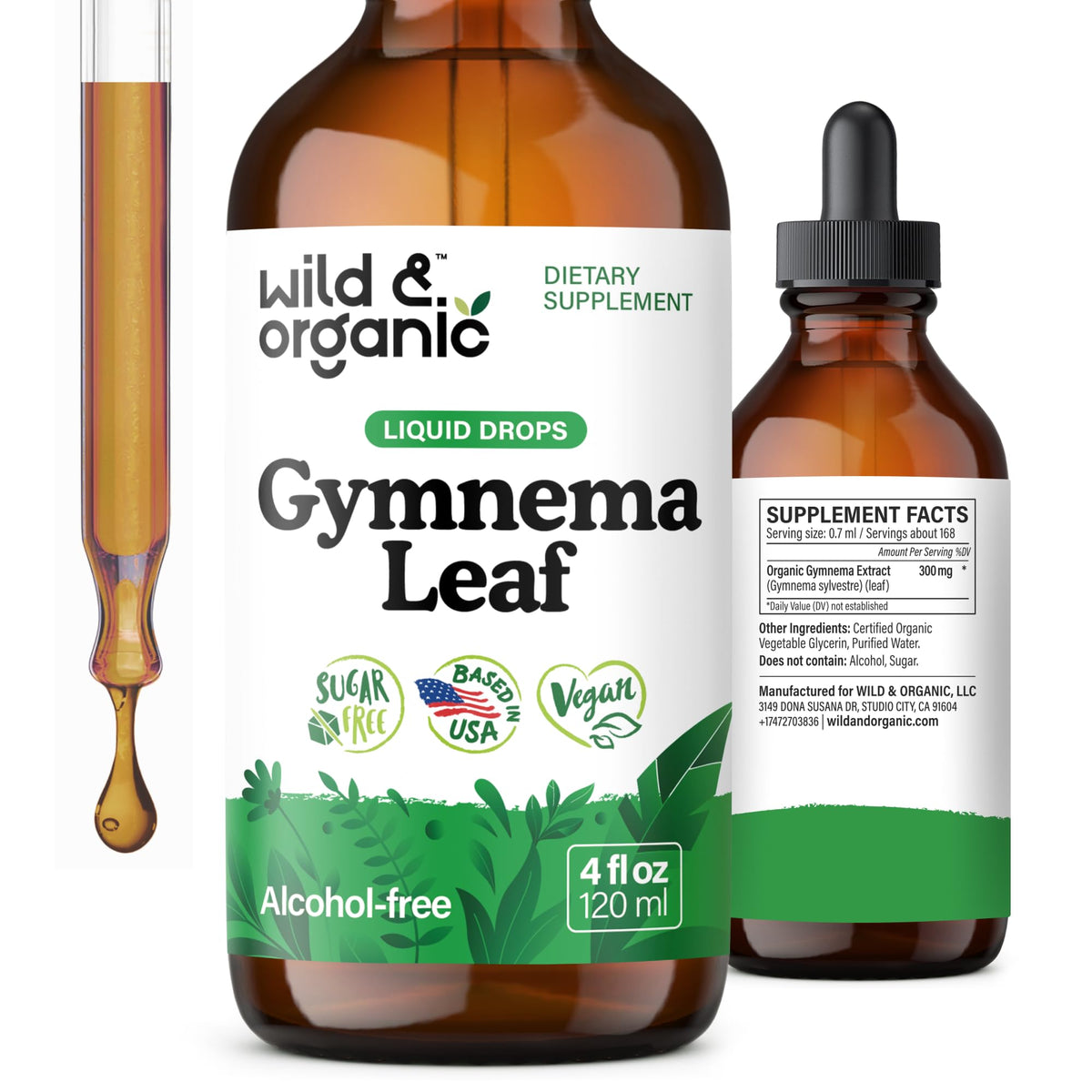Bouteille de 4 oz d'extrait de gymnema sylvestre Wild & Organic