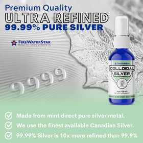 Bouteille de 4 oz de spray d'argent colloïdal FIREWATERSTAR avec étiquette