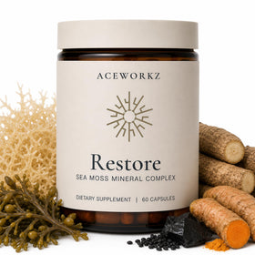 Bouteille de 60 capsules de ACEWORKZ Restore Mousse de Mer Minéral avant