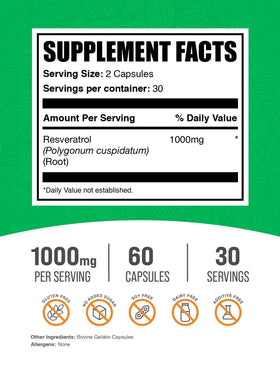 Bouteille de 60 capsules de resvératrol BulkSupplements