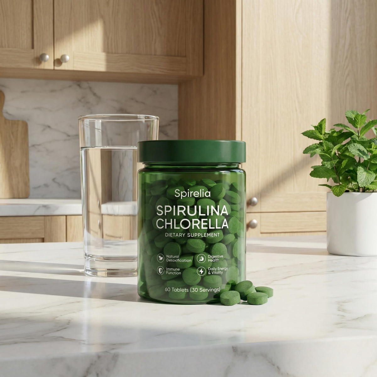 Bouteille de 60 comprimés de Spiruline et Chlorelle Art anime