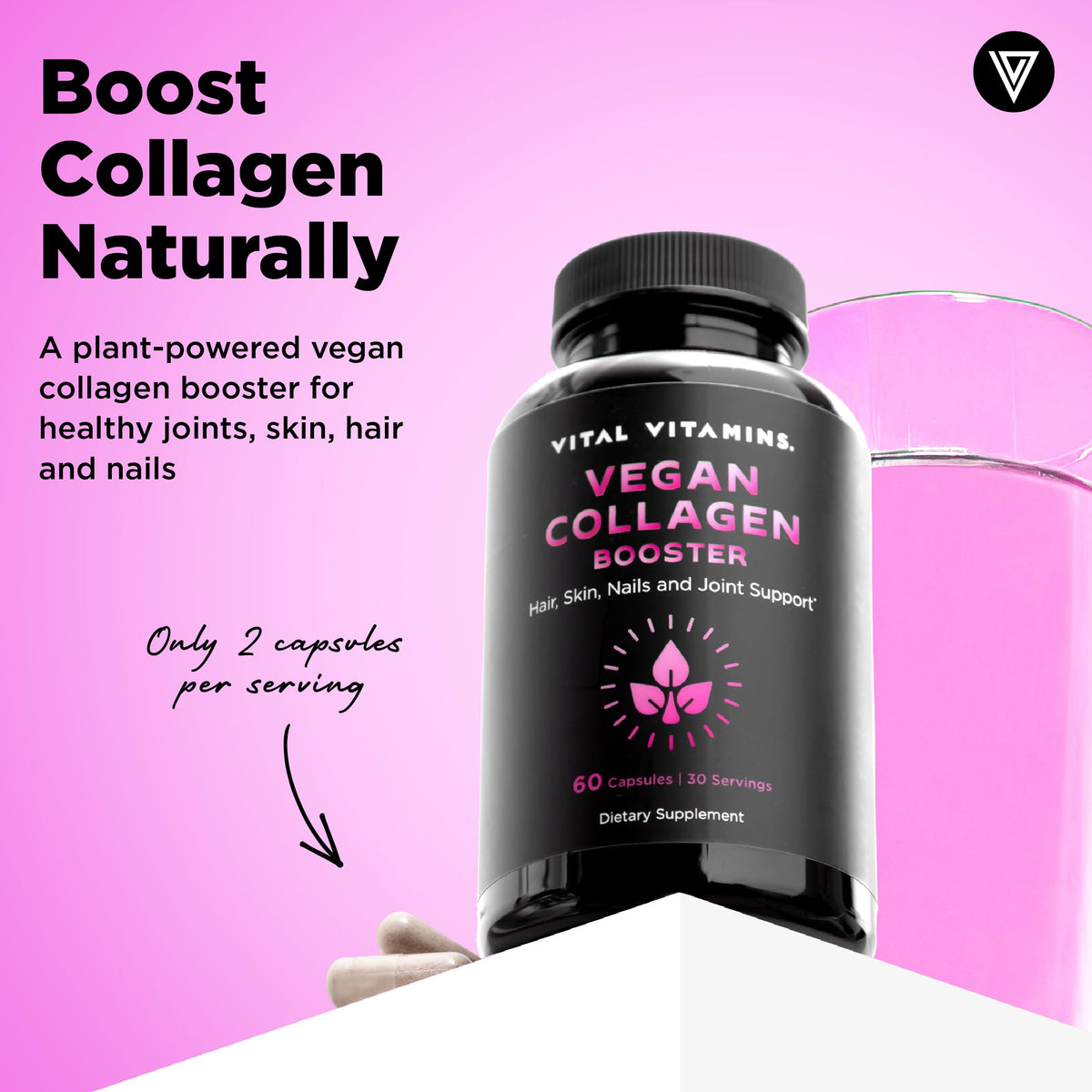 Bouteille de 60 gélules Vital Vitamins Collagène Végétalien