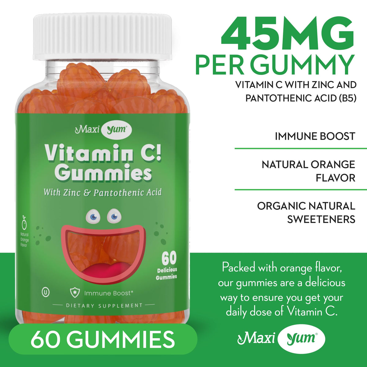 Bouteille de 60 gummies Maxi Health sur fond blanc