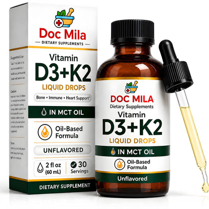Bouteille de 60 mL de Gouttes de Vitamine D3 K2 Doc Mila