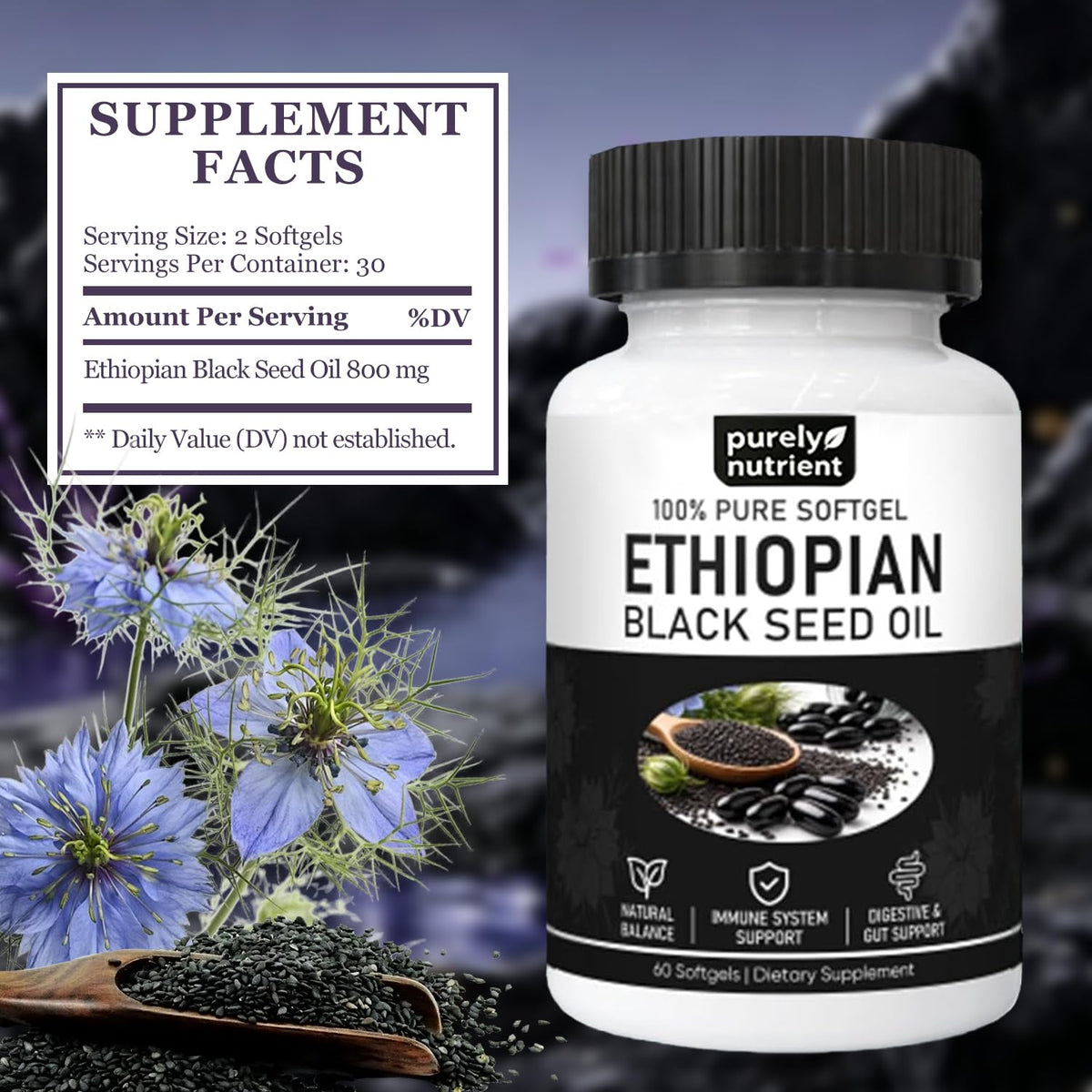 Bouteille de 60 softgels d'huile de nigelle éthiopienne GENTERUN