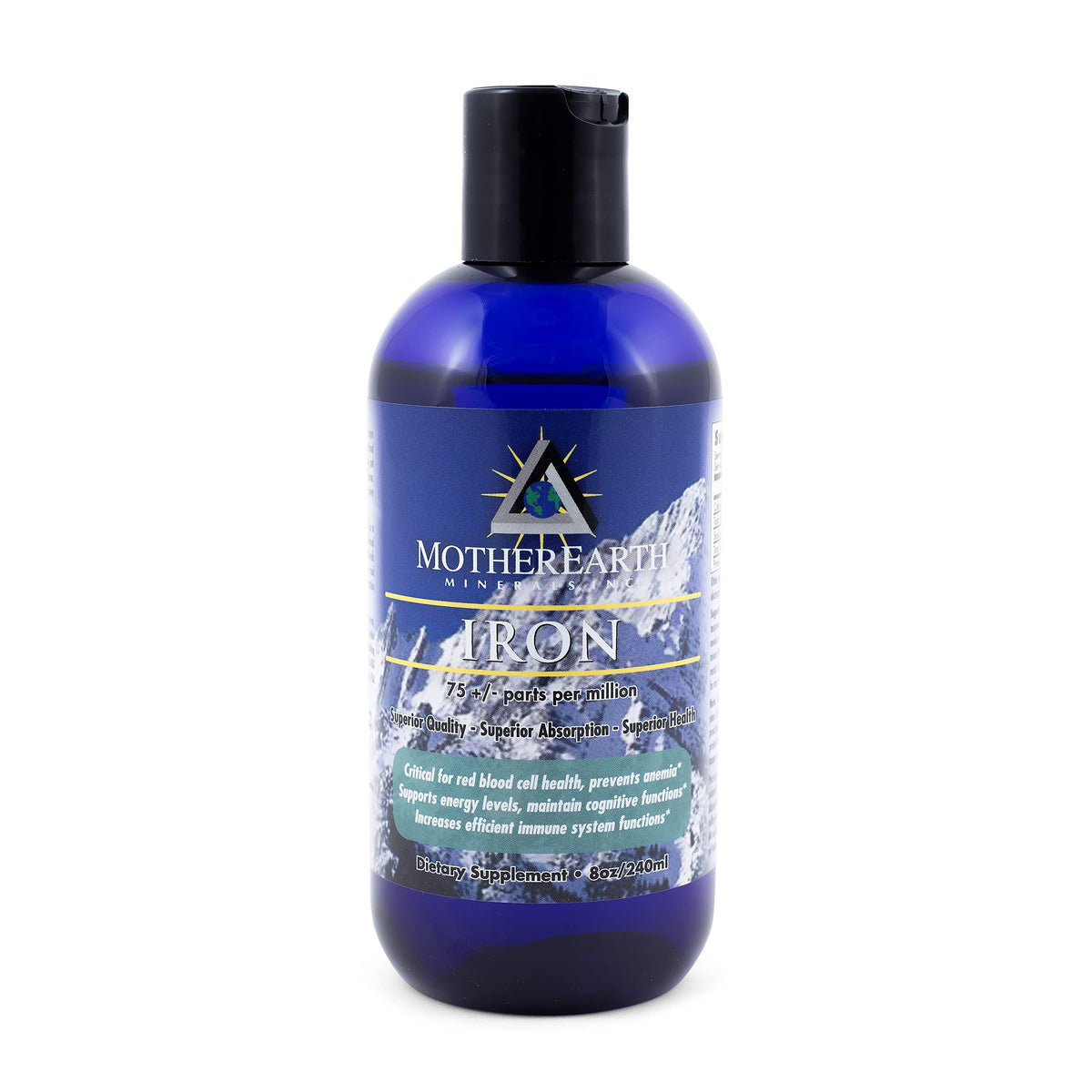 Bouteille de 8 oz de fer ionic de Mother Earth Minerals vue de face