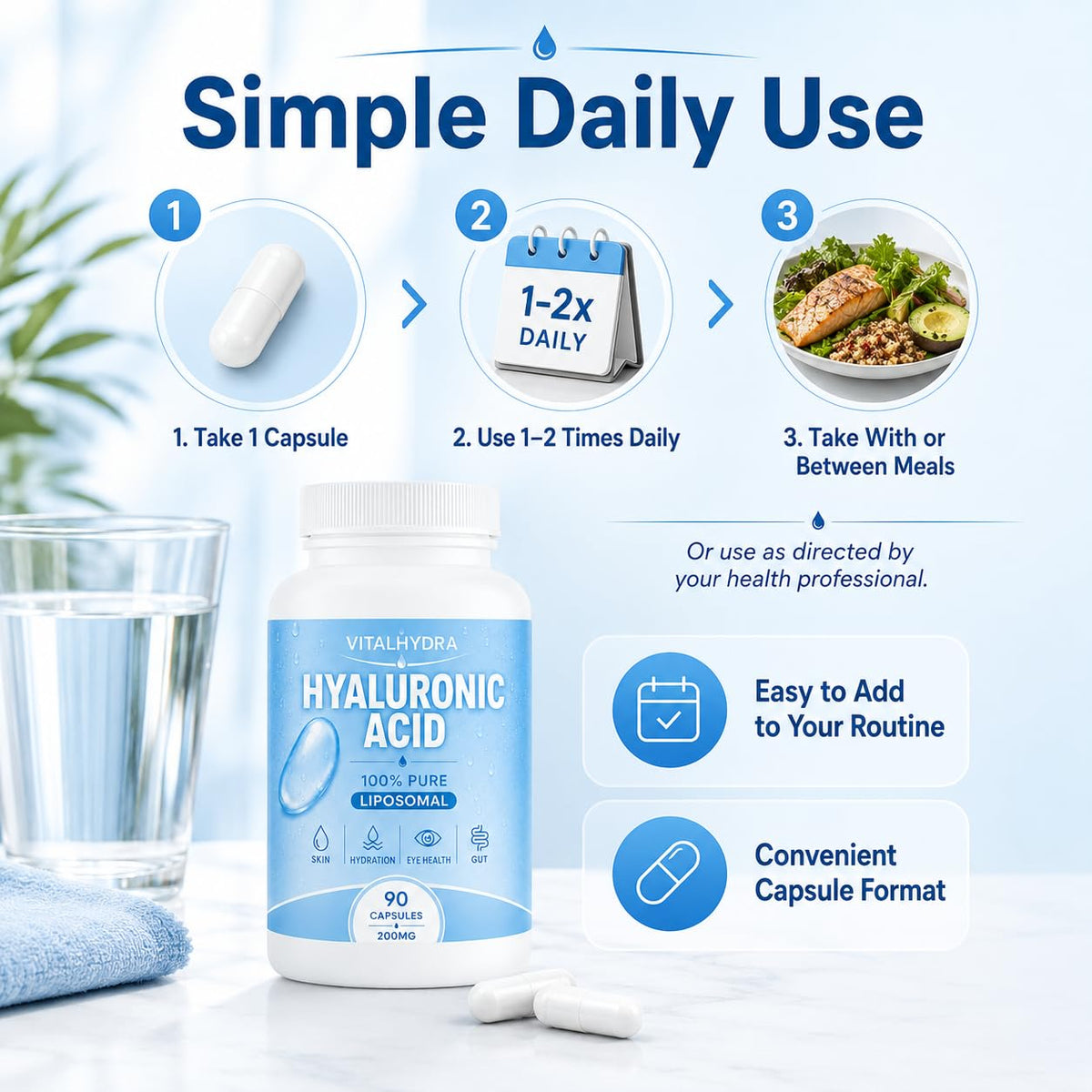 Bouteille de 90 capsules Vitalhydra sur fond neutre
