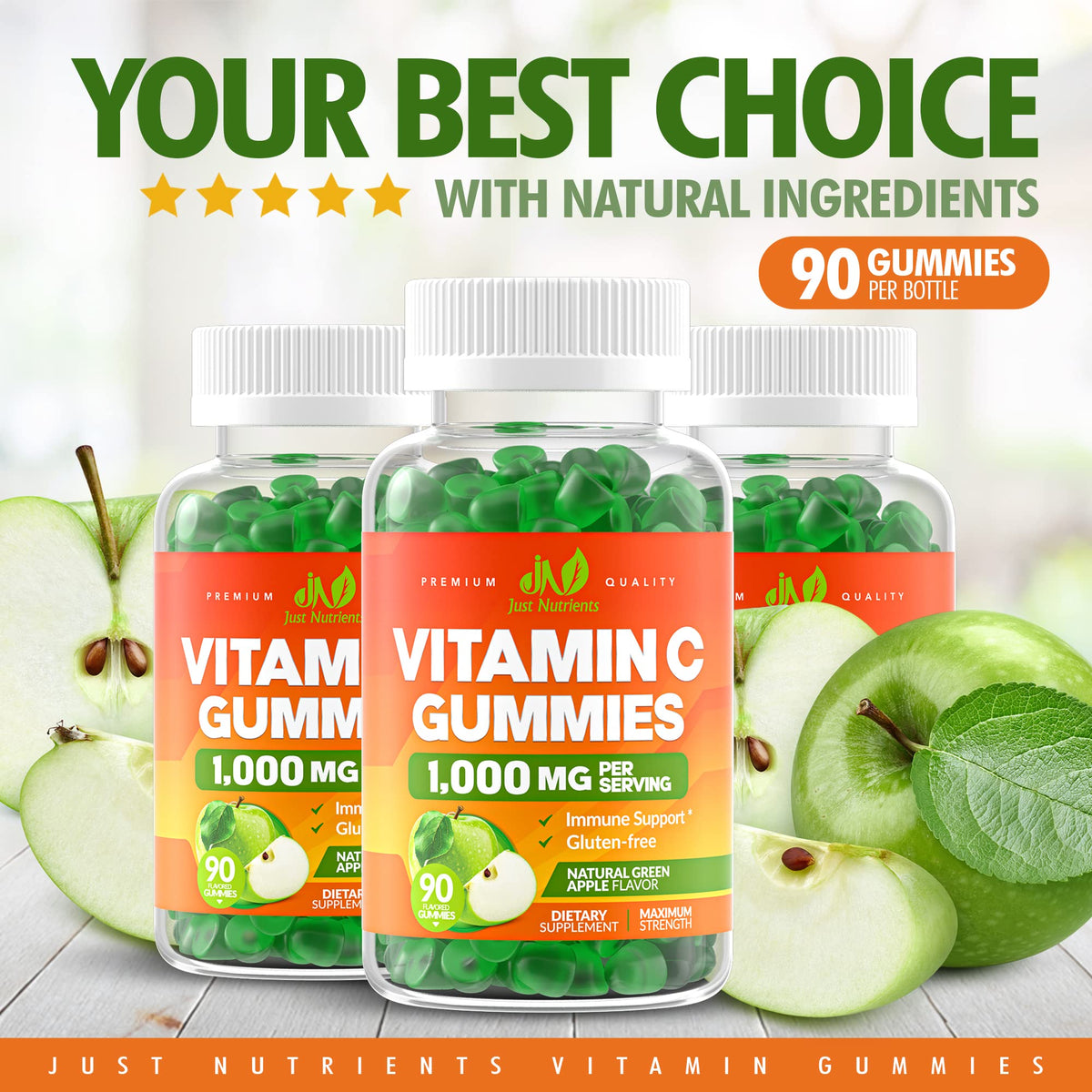 Bouteille de 90 gummies à la vitamine C Just Nutrients