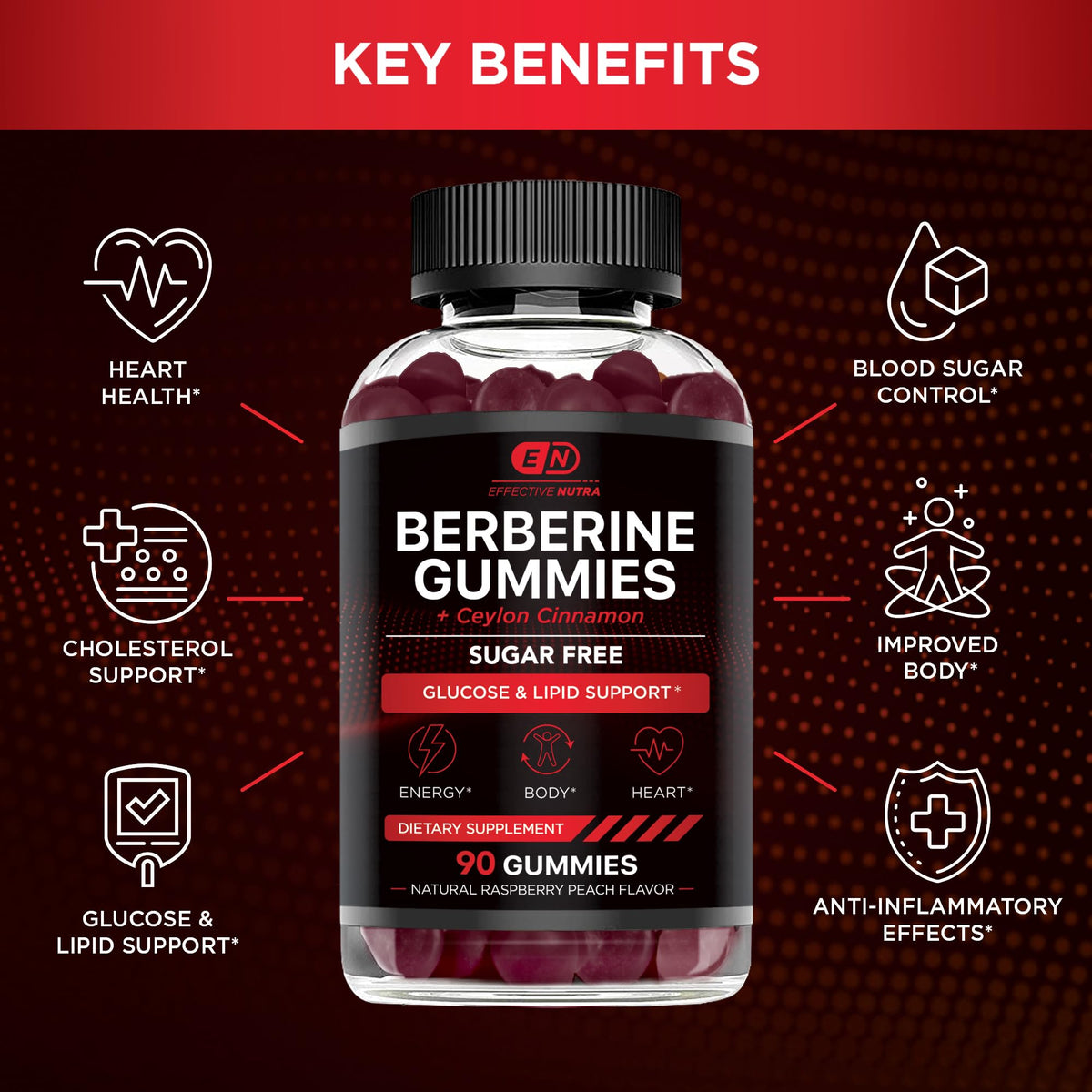 Bouteille de 90 gummies de Berbérine Effective Nutra, étiquette visible