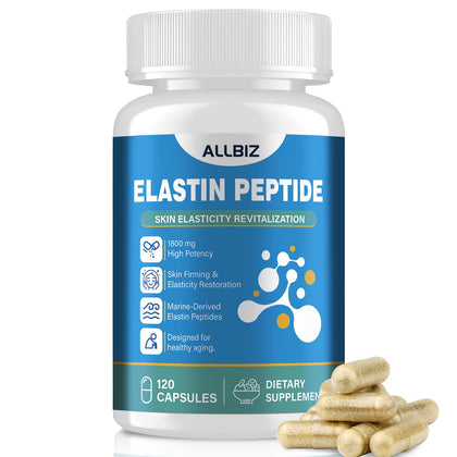 Bouteille de ALLBIZ Complément Alimentaire Elastine Peptides 120 capsules