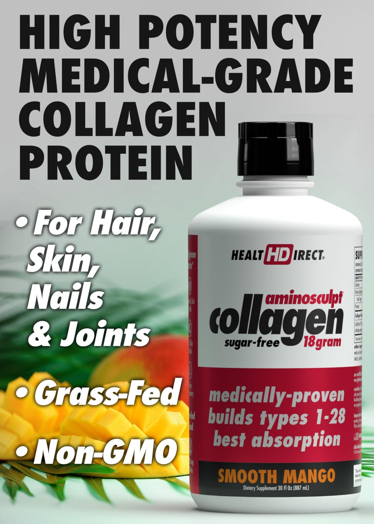 Bouteille de AminoSculpt collagène liquide au goût de mangue