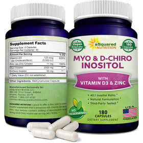 Bouteille de aSquared Nutrition Myo-Inositol & D-Chiro Inositol 180 capsules vue de face