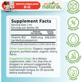 Bouteille de B12 Liquide 5000 mcg de Why Not Natural sur une table