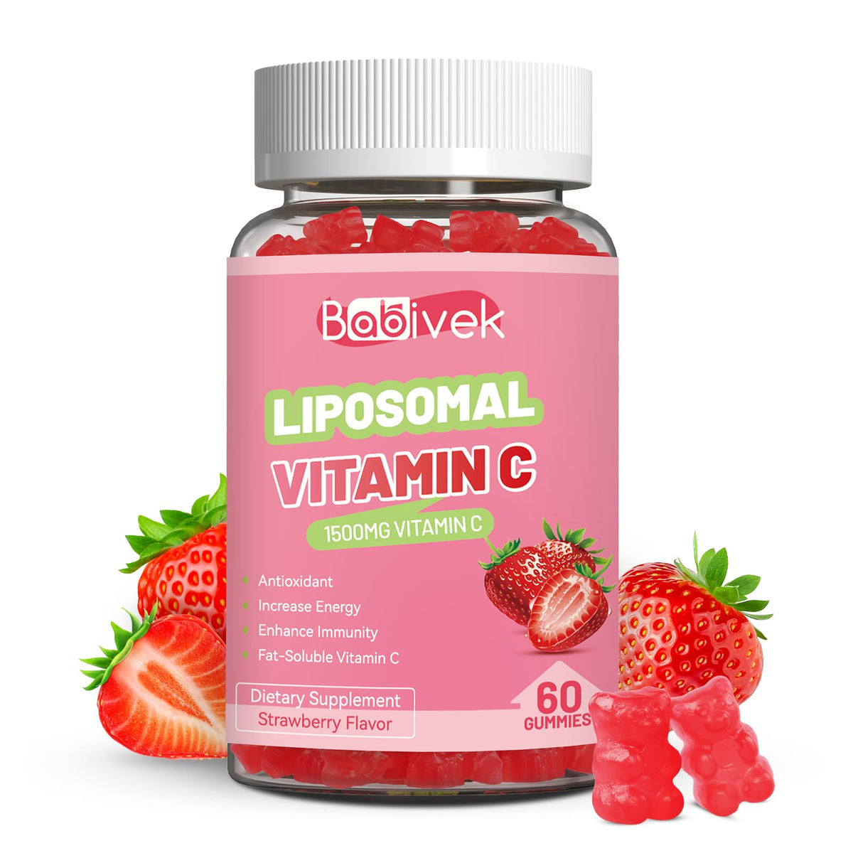 Bouteille de Babivek Gummies de Vitamine C Liposomale 1000mg, vue de face