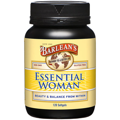 Bouteille de Barlean's Essential Woman 120 gélules végétales vue de face