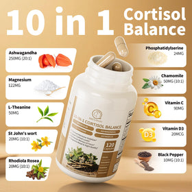 Bouteille de BBEEAAUU Cortisol 10-en-1 sur une table en bois