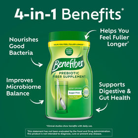 Bouteille de Benefiber avec étiquette claire et informations nutritionnelles