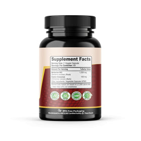 Bouteille de Berbérine HCl 1200mg ouverte avec capsules visibles