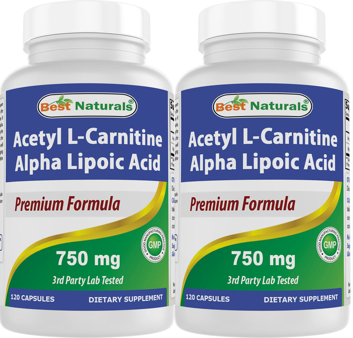 Bouteille de Best Naturals Acétyl L-Carnitine 750 mg vue de face