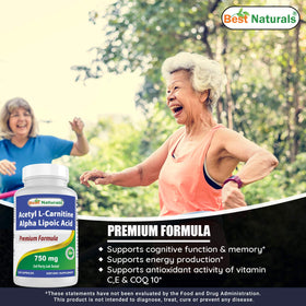 Bouteille de Best Naturals Acétyl L-Carnitine avec capsules visibles