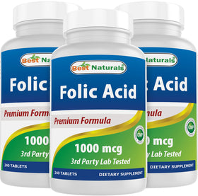 Bouteille de Best Naturals Acide Folique 1000 mcg 240 comprimés vue de face