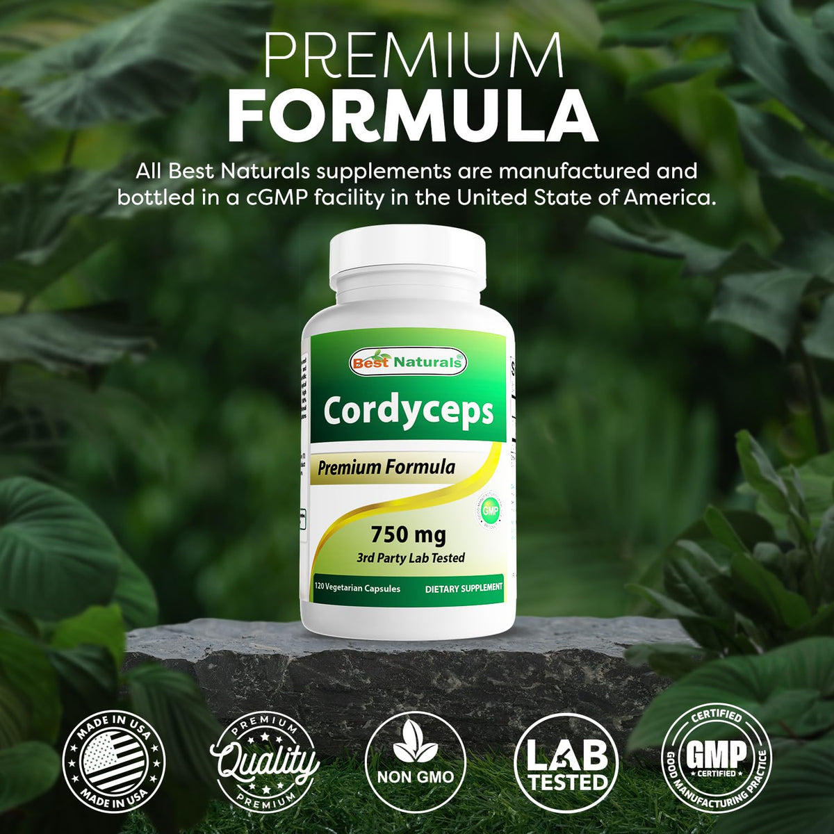Bouteille de Best Naturals avec 120 gélules de Cordyceps